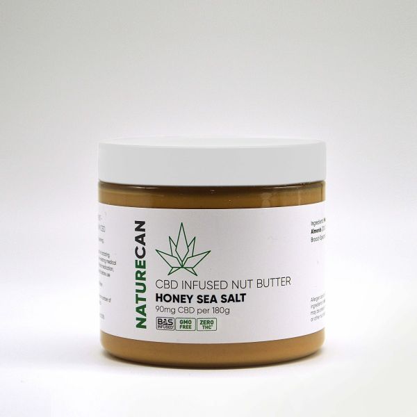 Beurre de cacahuète avec CBD 90mg miel et sel marin 180g - Naturecan