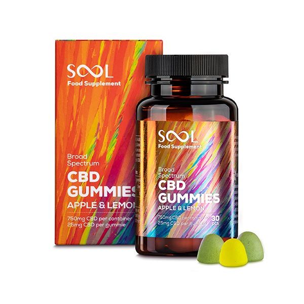 Bonbons CBD Gummies Sool Broad Spectrum Pomme Citron 750mg, 30 pcs